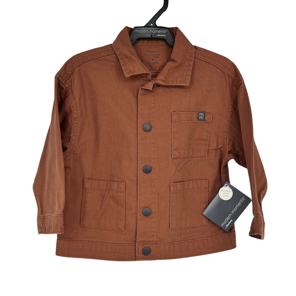 Modern Moments Jacket Kids 2T Aragon Brown Herringbone Button Front Utility